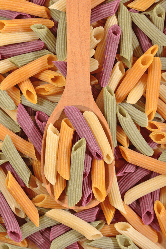 Colored Uncooked Penne Pasta